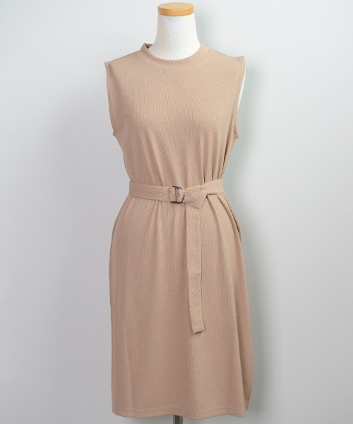 shopnikoniko（ショップニコニコ）の「細リブロングスリットベルト付チュニック（ワンピース・レディース・ブラック/ベージュ/オレンジ/キナリ・フリー）」の13枚目の写真