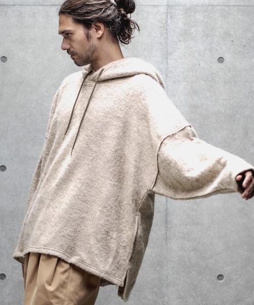 GLIMCLAP（グリムクラップ）の「mpa2374-Napping & Melange knitsew material Parker パーカー（パーカー・メンズ・ブラック/グレイッシュベージュ・M/L）」の2枚目の写真