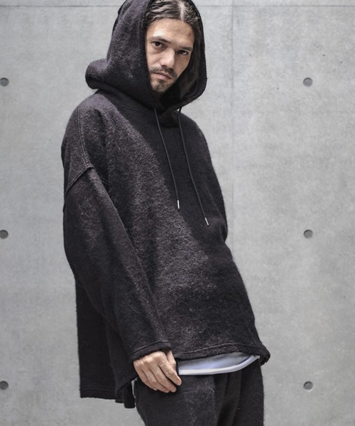 GLIMCLAP（グリムクラップ）の「mpa2374-Napping & Melange knitsew material Parker パーカー（パーカー・メンズ・ブラック/グレイッシュベージュ・M/L）」の3枚目の写真