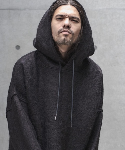 GLIMCLAP（グリムクラップ）の「mpa2374-Napping & Melange knitsew material Parker パーカー（パーカー・メンズ・ブラック/グレイッシュベージュ・M/L）」の4枚目の写真