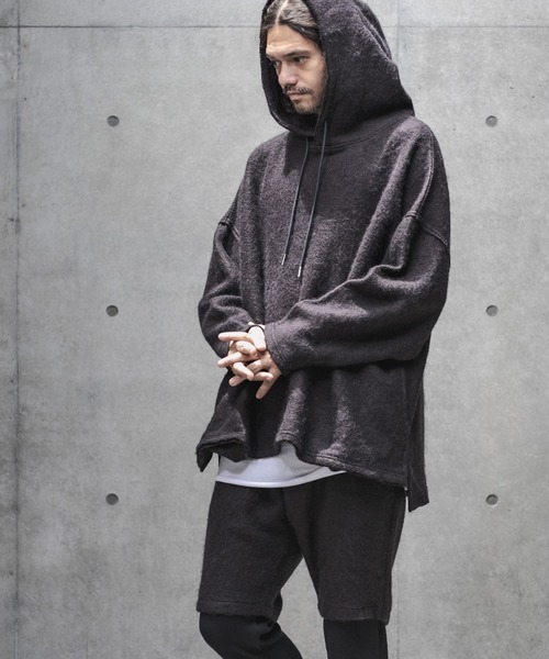 GLIMCLAP（グリムクラップ）の「mpa2374-Napping & Melange knitsew material Parker パーカー（パーカー・メンズ・ブラック/グレイッシュベージュ・M/L）」の5枚目の写真