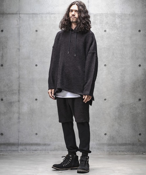 GLIMCLAP（グリムクラップ）の「mpa2374-Napping & Melange knitsew material Parker パーカー（パーカー・メンズ・ブラック/グレイッシュベージュ・M/L）」の7枚目の写真