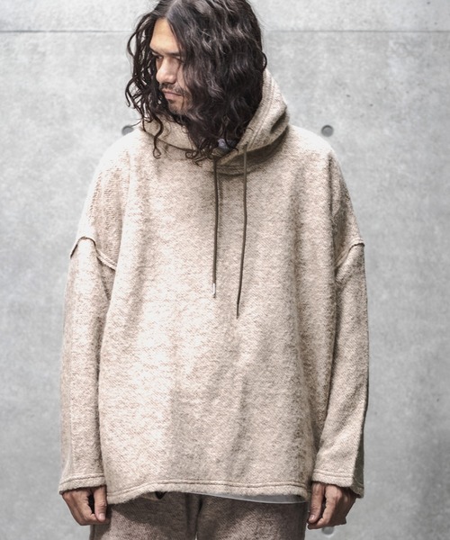 GLIMCLAP（グリムクラップ）の「mpa2374-Napping & Melange knitsew material Parker パーカー（パーカー・メンズ・ブラック/グレイッシュベージュ・M/L）」の9枚目の写真