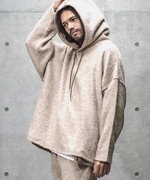 GLIMCLAP（グリムクラップ）の「mpa2374-Napping & Melange knitsew material Parker パーカー（パーカー・メンズ・ブラック/グレイッシュベージュ・M/L）」の10枚目の写真