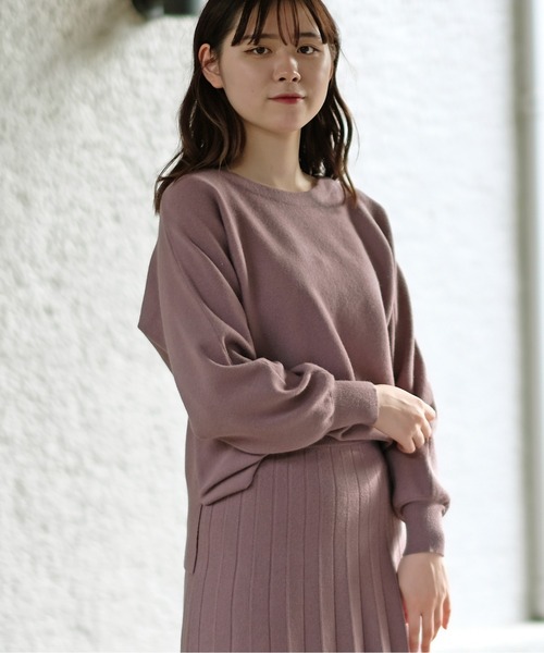 クロップド丈トレーナー　ドルマン　ニットプリーツスカート　セットアップ　秋冬 クロップド丈トレーナー ドルマン ニットプリーツスカート