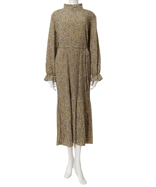 fifth（フィフス）の「フリルネック小花柄プリーツワンピース（ワンピース・レディース・ブラック/グリーン・MEDIUM）」の4枚目の写真