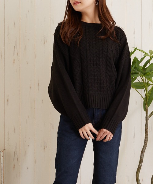 TONE SELECT WEAR(トーンセレクトウェア)の「【TONE SELECT WEAR】ケーブルクルーネックニット(BL)(ニット/セーター・レディース・オレンジ/ピンク/グレー/ダークグリーン/ブラック/アイボリー・FREE)」の3枚目の写真