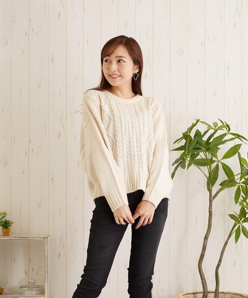 TONE SELECT WEAR(トーンセレクトウェア)の「【TONE SELECT WEAR】ケーブルクルーネックニット(BL)(ニット/セーター・レディース・オレンジ/ピンク/グレー/ダークグリーン/ブラック/アイボリー・FREE)」の15枚目の写真