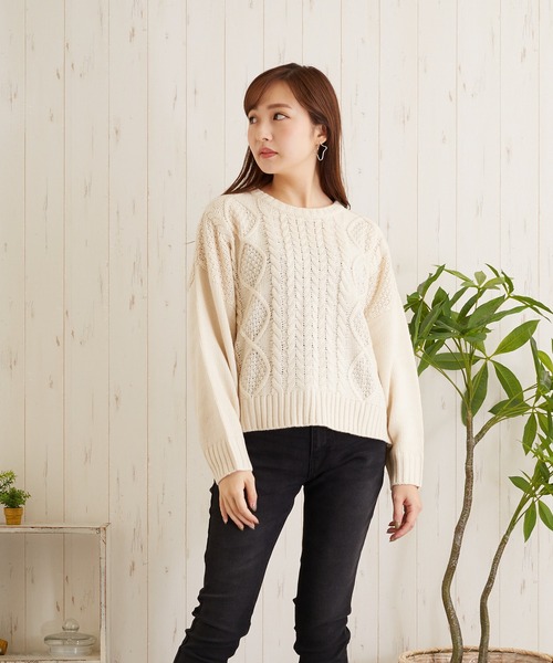 TONE SELECT WEAR(トーンセレクトウェア)の「【TONE SELECT WEAR】ケーブルクルーネックニット(BL)(ニット/セーター・レディース・オレンジ/ピンク/グレー/ダークグリーン/ブラック/アイボリー・FREE)」の16枚目の写真