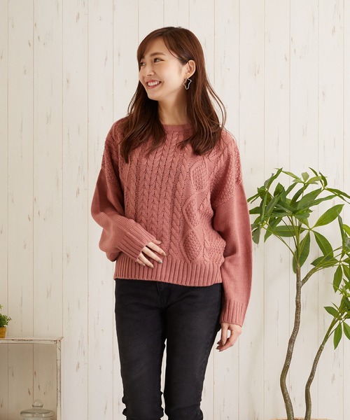 TONE SELECT WEAR(トーンセレクトウェア)の「【TONE SELECT WEAR】ケーブルクルーネックニット(BL)(ニット/セーター・レディース・オレンジ/ピンク/グレー/ダークグリーン/ブラック/アイボリー・FREE)」の20枚目の写真