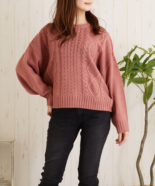 TONE SELECT WEAR(トーンセレクトウェア)の「【TONE SELECT WEAR】ケーブルクルーネックニット(BL)(ニット/セーター・レディース・オレンジ/ピンク/グレー/ダークグリーン/ブラック/アイボリー・FREE)」の21枚目の写真