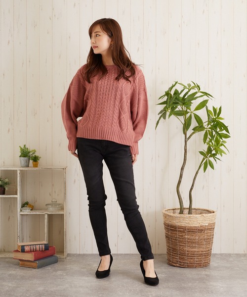 TONE SELECT WEAR(トーンセレクトウェア)の「【TONE SELECT WEAR】ケーブルクルーネックニット(BL)(ニット/セーター・レディース・オレンジ/ピンク/グレー/ダークグリーン/ブラック/アイボリー・FREE)」の22枚目の写真