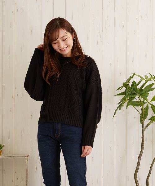 TONE SELECT WEAR(トーンセレクトウェア)の「【TONE SELECT WEAR】ケーブルクルーネックニット(BL)(ニット/セーター・レディース・オレンジ/ピンク/グレー/ダークグリーン/ブラック/アイボリー・FREE)」の8枚目の写真
