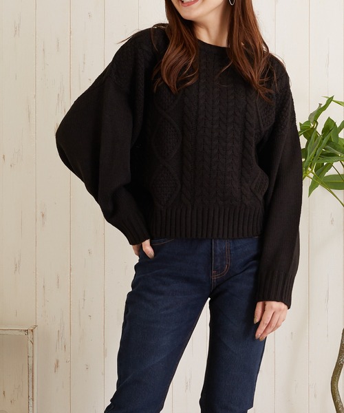 TONE SELECT WEAR(トーンセレクトウェア)の「【TONE SELECT WEAR】ケーブルクルーネックニット(BL)(ニット/セーター・レディース・オレンジ/ピンク/グレー/ダークグリーン/ブラック/アイボリー・FREE)」の9枚目の写真