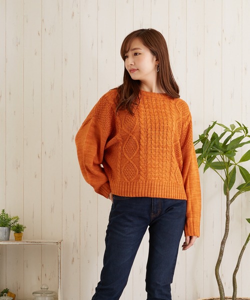 TONE SELECT WEAR(トーンセレクトウェア)の「【TONE SELECT WEAR】ケーブルクルーネックニット(BL)(ニット/セーター・レディース・オレンジ/ピンク/グレー/ダークグリーン/ブラック/アイボリー・FREE)」の10枚目の写真