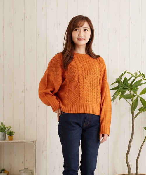 TONE SELECT WEAR(トーンセレクトウェア)の「【TONE SELECT WEAR】ケーブルクルーネックニット(BL)(ニット/セーター・レディース・オレンジ/ピンク/グレー/ダークグリーン/ブラック/アイボリー・FREE)」の11枚目の写真