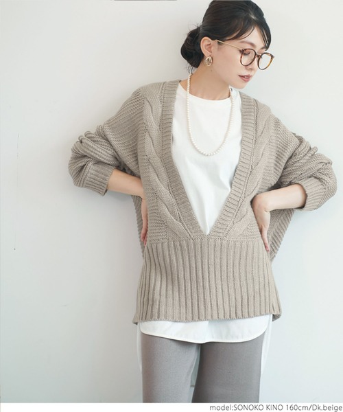 coca（coca）（コカ）の「深Vネックニット（ニット/セーター・レディース・ブラック/ダークベージュ・ONE SIZE）」の19枚目の写真