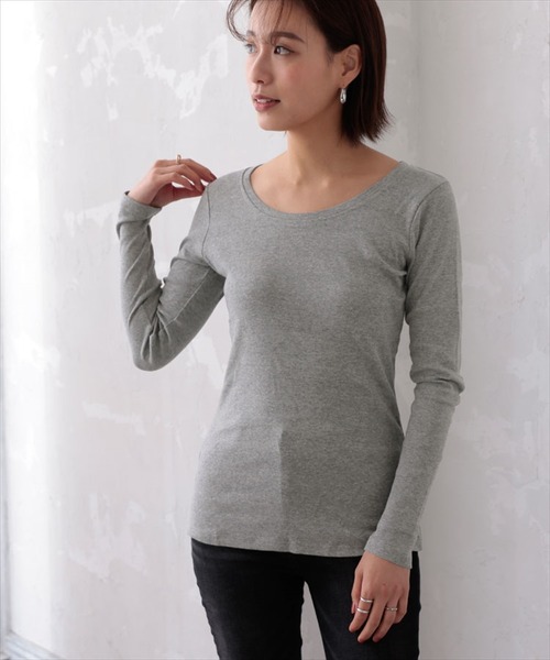 DONOBAN（ドノバン）の「コットンフライス長袖Tシャツ [E]（Tシャツ/カットソー・レディース・チャコールグレー/ブラック/ネイビー/オフホワイト/杢グレー/カーキ・LL/M/L）」の5枚目の写真