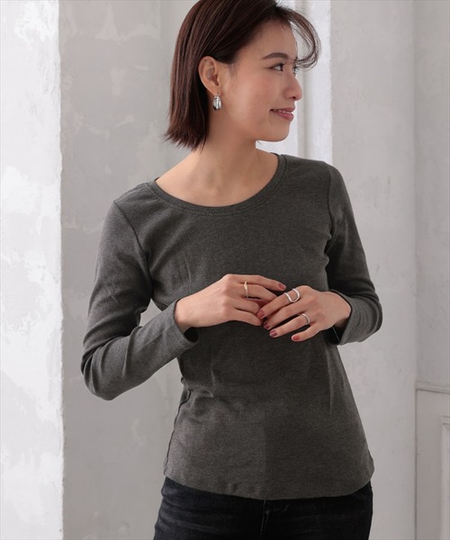 DONOBAN（ドノバン）の「コットンフライス長袖Tシャツ [E]（Tシャツ/カットソー・レディース・チャコールグレー/ブラック/ネイビー/オフホワイト/杢グレー/カーキ・LL/M/L）」の4枚目の写真