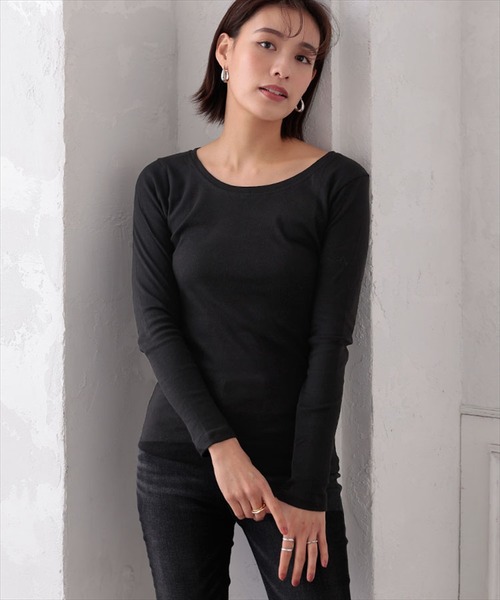 DONOBAN（ドノバン）の「コットンフライス長袖Tシャツ [E]（Tシャツ/カットソー・レディース・チャコールグレー/ブラック/ネイビー/オフホワイト/杢グレー/カーキ・LL/M/L）」の3枚目の写真