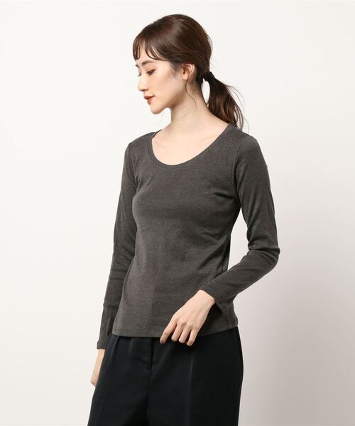DONOBAN（ドノバン）の「コットンフライス長袖Tシャツ [E]（Tシャツ/カットソー・レディース・チャコールグレー/ブラック/ネイビー/オフホワイト/杢グレー/カーキ・LL/M/L）」の10枚目の写真