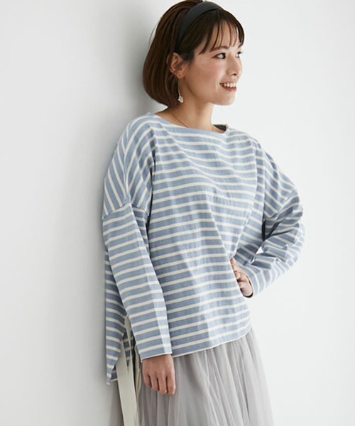 M y u(ミュー)の「裾両サイドリボンverトップス(Tシャツ/カットソー・レディース・ホワイト/ブラック/サックスブルー・FREE)」の9枚目の写真
