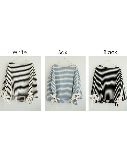 M y u(ミュー)の「裾両サイドリボンverトップス(Tシャツ/カットソー・レディース・ホワイト/ブラック/サックスブルー・FREE)」の11枚目の写真