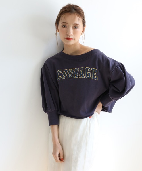 one after another NICE CLAUP（ワンアフターアナザーナイスクラップ）の「ショートカレッジロゴスウェット（Tシャツ/カットソー・レディース・ベージュ/ネイビー/グレー/オフホワイト・FREE）」の19枚目の写真