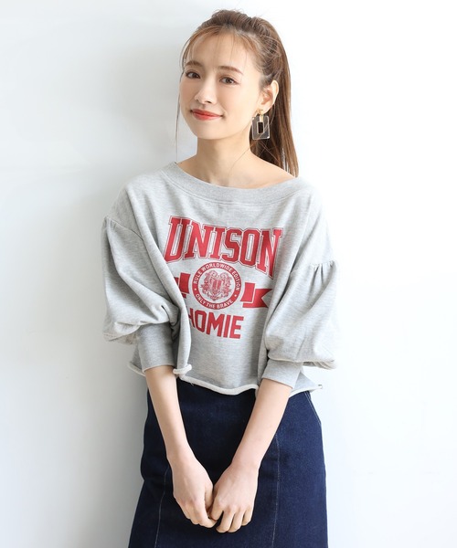 one after another NICE CLAUP（ワンアフターアナザーナイスクラップ）の「ショートカレッジロゴスウェット（Tシャツ/カットソー・レディース・ベージュ/ネイビー/グレー/オフホワイト・FREE）」の16枚目の写真