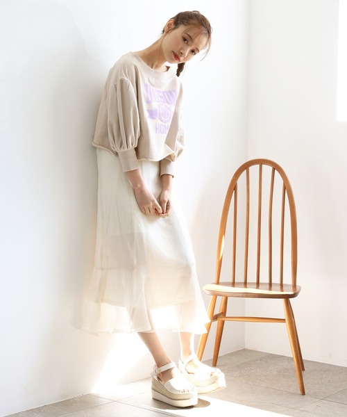 one after another NICE CLAUP（ワンアフターアナザーナイスクラップ）の「ショートカレッジロゴスウェット（Tシャツ/カットソー・レディース・ベージュ/ネイビー/グレー/オフホワイト・FREE）」の22枚目の写真