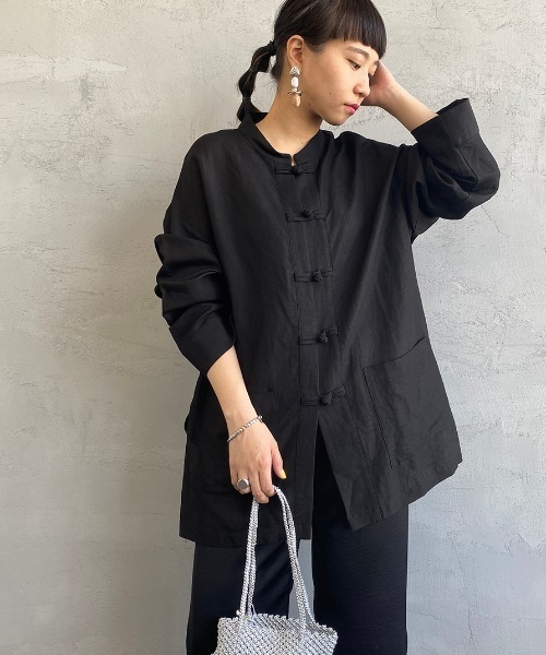 JF Ready Made（ジェイエフレディメイド）の「[Jf Ready Made/ジェイエフレディメイド] リネンオーバーサイズ チャイナシャツジャケット（シャツ/ブラウス・レディース・アイボリー/ブラック/ベージュ/ライトカーキ・F）」の3枚目の写真