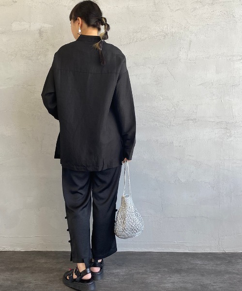 JF Ready Made（ジェイエフレディメイド）の「[Jf Ready Made/ジェイエフレディメイド] リネンオーバーサイズ チャイナシャツジャケット（シャツ/ブラウス・レディース・アイボリー/ブラック/ベージュ/ライトカーキ・F）」の9枚目の写真