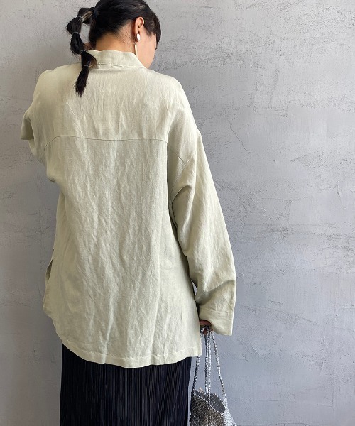 JF Ready Made（ジェイエフレディメイド）の「[Jf Ready Made/ジェイエフレディメイド] リネンオーバーサイズ チャイナシャツジャケット（シャツ/ブラウス・レディース・アイボリー/ブラック/ベージュ/ライトカーキ・F）」の7枚目の写真