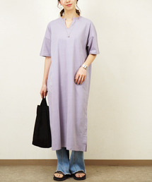 【Fizz/フィズ】 キーネックスリットロング半袖ワンピース