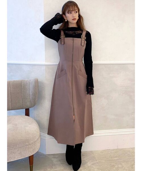 RESEXXY（リゼクシー）の「レザーパイピングジャンスカ（ジャンパースカート・レディース・ブラック/ベージュ/ブラウン・FREE）」の6枚目の写真