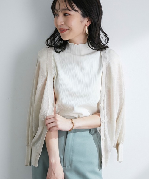 VIS(ビス)の「【前後2WAY】ラメシアー7分ボリューム袖カーディガン(カーディガン/ボレロ・レディース・ホワイト/ベージュ/ネイビー/ピンク/ブラック/パープル・FREE)」の4枚目の写真