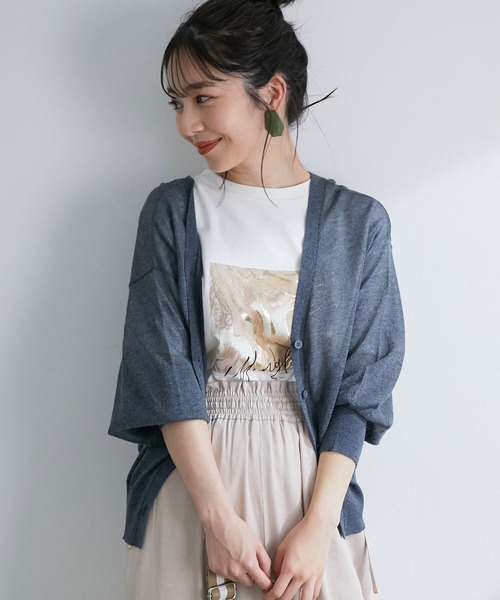 VIS(ビス)の「【前後2WAY】ラメシアー7分ボリューム袖カーディガン(カーディガン/ボレロ・レディース・ホワイト/ベージュ/ネイビー/ピンク/ブラック/パープル・FREE)」の5枚目の写真