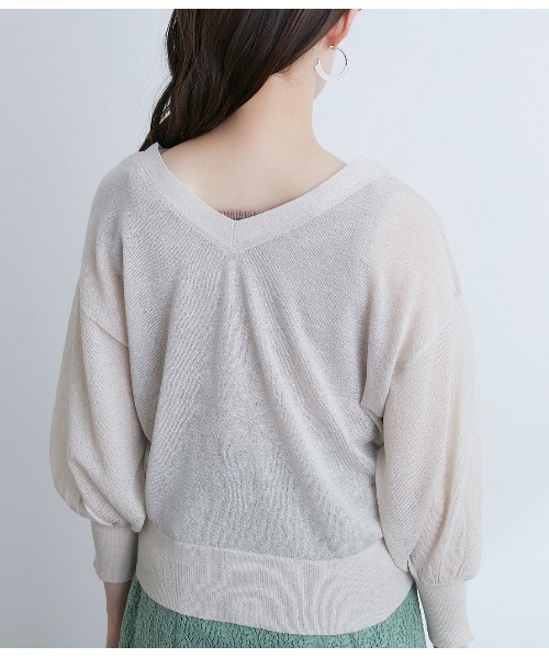 VIS(ビス)の「【前後2WAY】ラメシアー7分ボリューム袖カーディガン(カーディガン/ボレロ・レディース・ホワイト/ベージュ/ネイビー/ピンク/ブラック/パープル・FREE)」の10枚目の写真