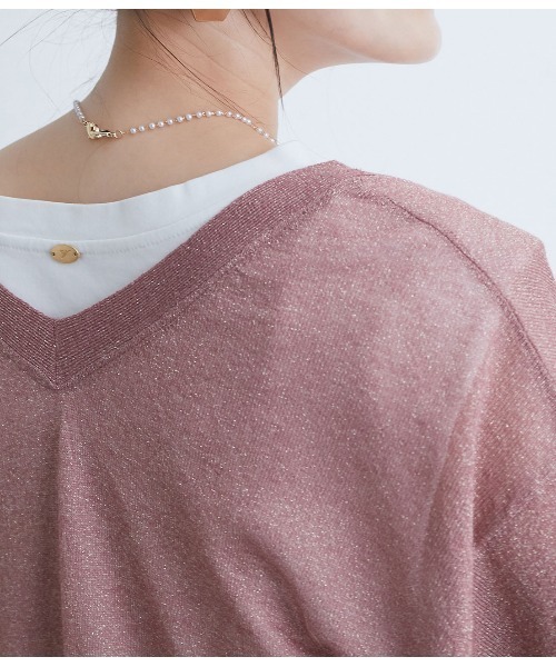 VIS(ビス)の「【前後2WAY】ラメシアー7分ボリューム袖カーディガン(カーディガン/ボレロ・レディース・ホワイト/ベージュ/ネイビー/ピンク/ブラック/パープル・FREE)」の17枚目の写真