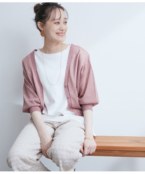 VIS(ビス)の「【前後2WAY】ラメシアー7分ボリューム袖カーディガン(カーディガン/ボレロ・レディース・ホワイト/ベージュ/ネイビー/ピンク/ブラック/パープル・FREE)」の19枚目の写真