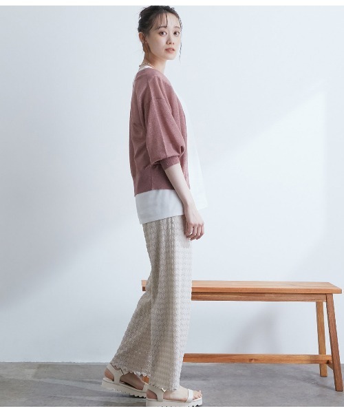 VIS(ビス)の「【前後2WAY】ラメシアー7分ボリューム袖カーディガン(カーディガン/ボレロ・レディース・ホワイト/ベージュ/ネイビー/ピンク/ブラック/パープル・FREE)」の20枚目の写真