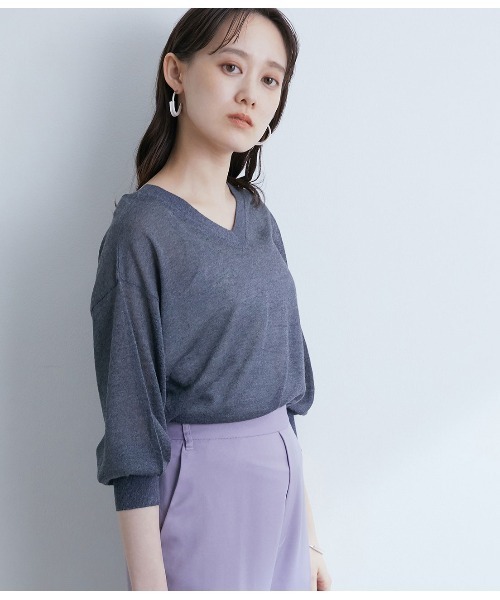 VIS(ビス)の「【前後2WAY】ラメシアー7分ボリューム袖カーディガン(カーディガン/ボレロ・レディース・ホワイト/ベージュ/ネイビー/ピンク/ブラック/パープル・FREE)」の22枚目の写真