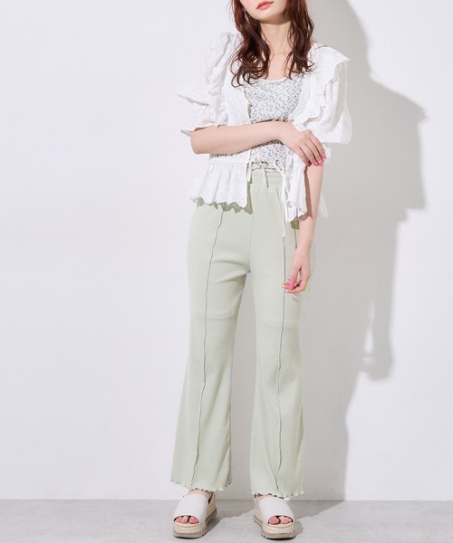 OLIVE des OLIVE(オリーブデオリーブ)の「リブフレアパンツ(その他パンツ・レディース・オフホワイト/ライトブラウン/ミント/ラベンダー・FREE)」の1枚目の写真