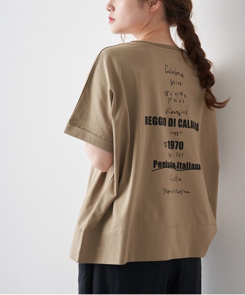 PUAL CE CIN（ピュアルセシン）の「【WEB限定カラーあり】擬麻加工天竺バックプリントショートスリーブ（Tシャツ/カットソー・レディース・ホワイト/チャコール/ベージュ/ナチュラル・FREE）」の3枚目の写真