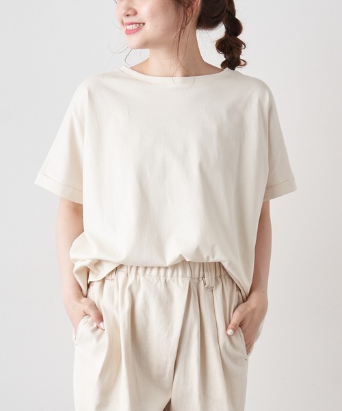 PUAL CE CIN（ピュアルセシン）の「【WEB限定カラーあり】擬麻加工天竺バックプリントショートスリーブ（Tシャツ/カットソー・レディース・ホワイト/チャコール/ベージュ/ナチュラル・FREE）」の10枚目の写真