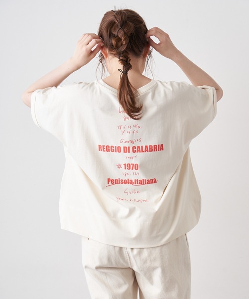 PUAL CE CIN（ピュアルセシン）の「【WEB限定カラーあり】擬麻加工天竺バックプリントショートスリーブ（Tシャツ/カットソー・レディース・ホワイト/チャコール/ベージュ/ナチュラル・FREE）」の5枚目の写真