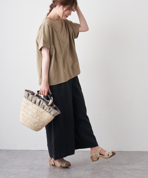 PUAL CE CIN（ピュアルセシン）の「【WEB限定カラーあり】擬麻加工天竺バックプリントショートスリーブ（Tシャツ/カットソー・レディース・ホワイト/チャコール/ベージュ/ナチュラル・FREE）」の6枚目の写真