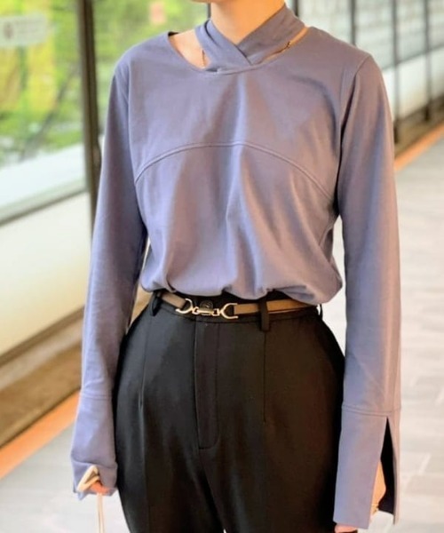 Ray BEAMS（レイビームス）の「RBS / ネッククロス リボンTシャツ（Tシャツ/カットソー・レディース・ブラック/ベージュ/ブルー系その他2・ONE SIZE）」の3枚目の写真