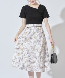 tocco closet | アシメネックリブカットソー×ライン入りフラワープリントドッキングワンピース≪tocco closet luxe≫(ワンピース)