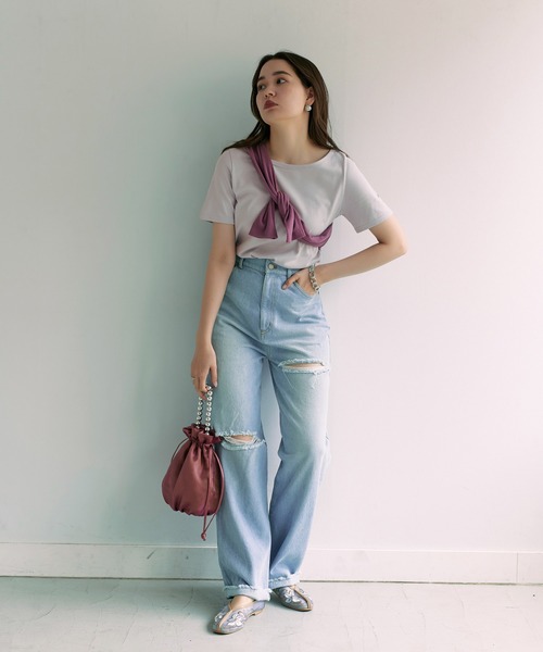 TINA:JOJUN(ティーナジョジュン)の「ボートネック 半袖Tシャツ TINA:JOJUN(Tシャツ/カットソー・レディース・ホワイト/グレイッシュベージュ/ライトブルーグレー/ブラック・M)」の11枚目の写真